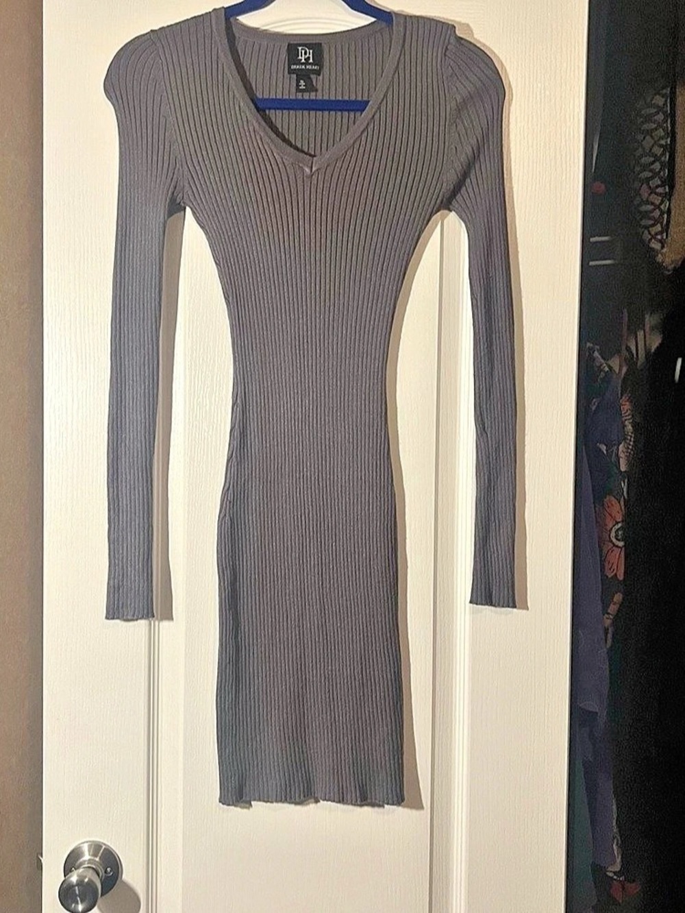 Derek Heart Ribbed Long Sleeve Mini Dress Gray Small